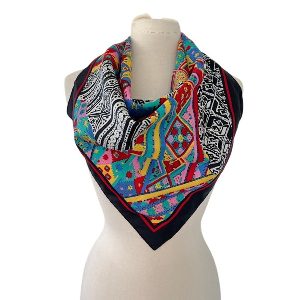 Vintage Tie Rack Multicolor Geometric Scarf Bandana OS Retro Made In Italy